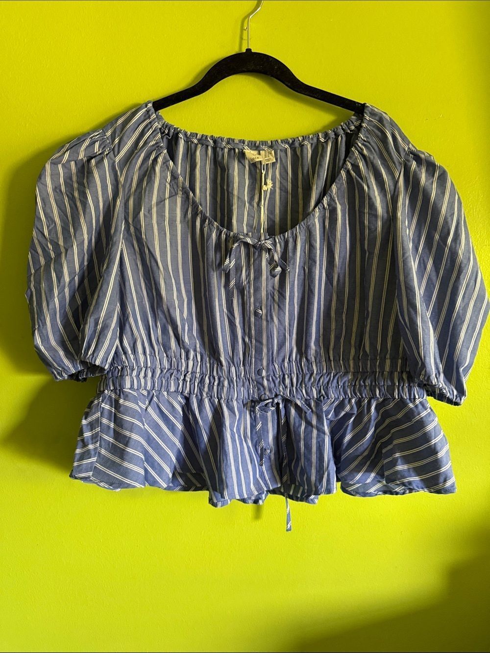 NWT Joie Blue & White Striped Ruffle Blouse Top Shirt Size XL